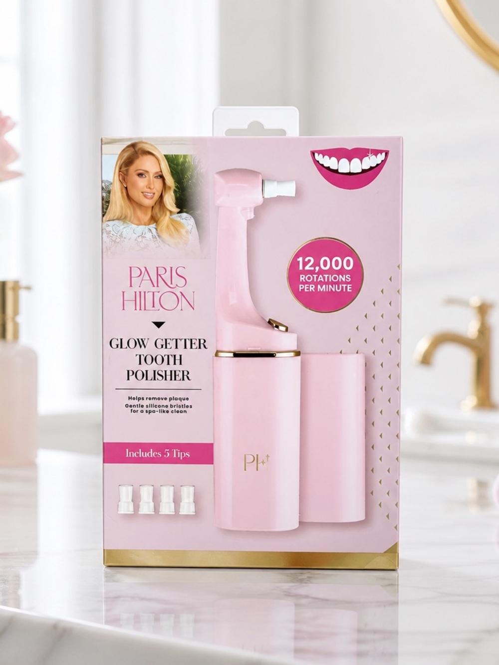 Paris Hilton Glow Getter Tooth Polisher Pink New 5 Tips